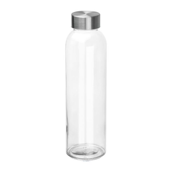 Transparent drinking bottle with grey lid